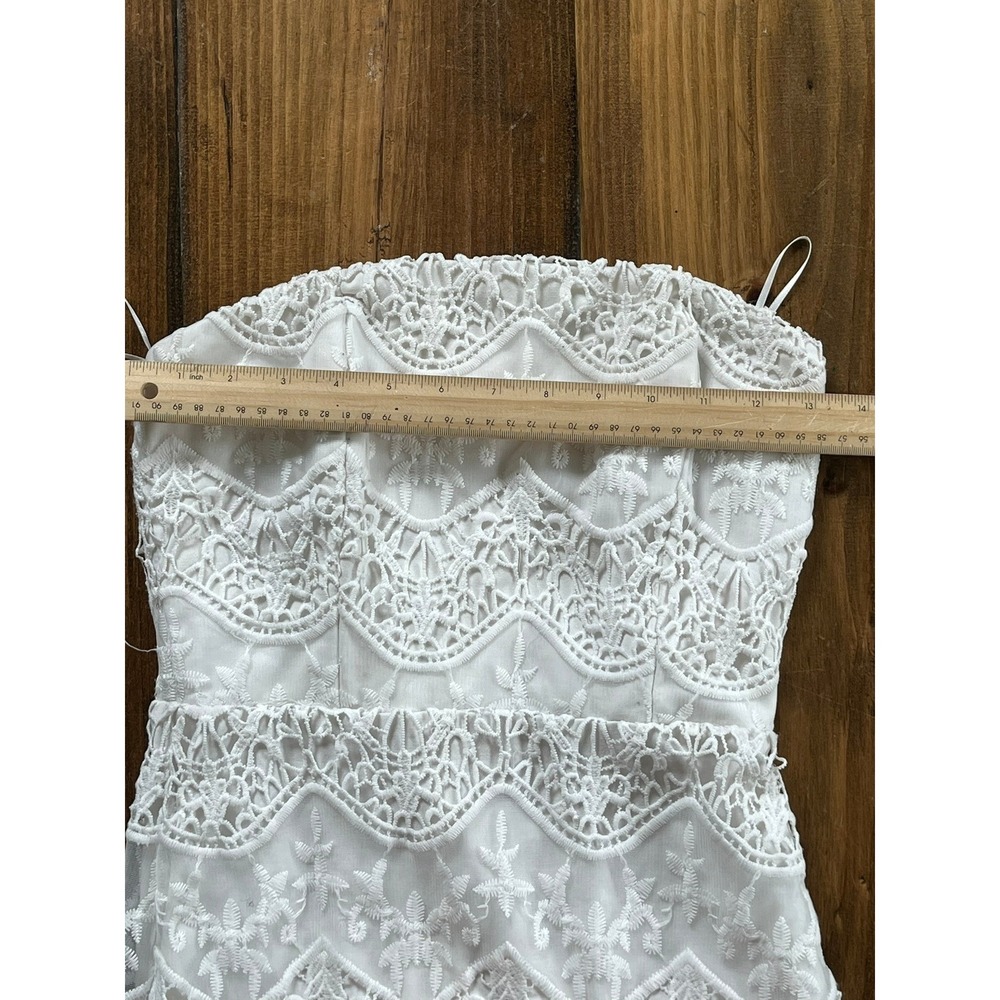 Milla White Lace Strapless Midi Dress Crochet Sheath Bridal Shower Small - Picture 8 of 9